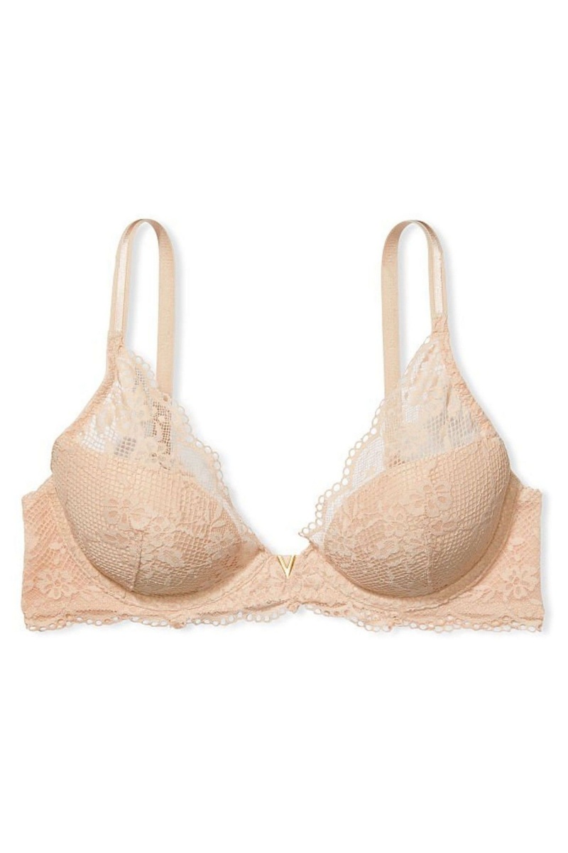 Victoria's Secret Love Cloud Kanten Half Pad Plunge Bra Champagne Nude | 27463-KRGY