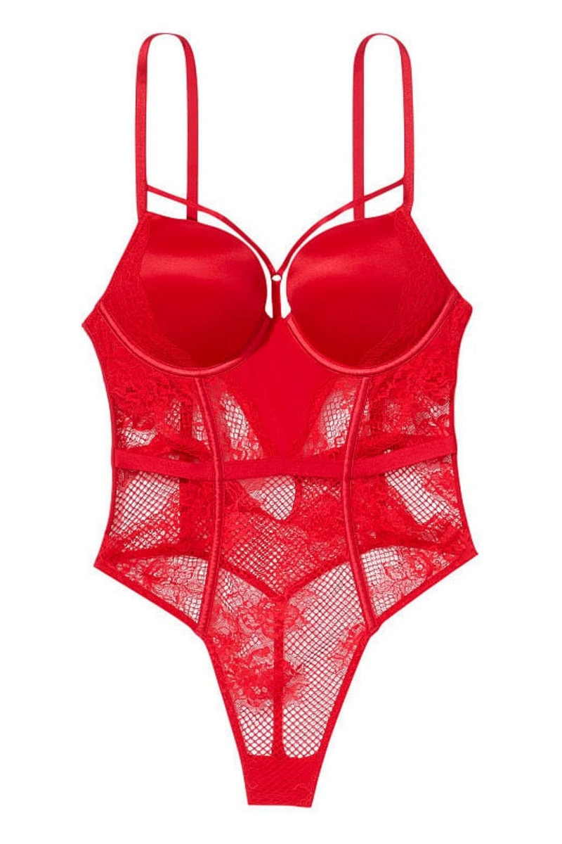 Victoria's Secret Luxe Lingerie Fishnet Bombshell Bodysuit Rood | 60487-KCTL