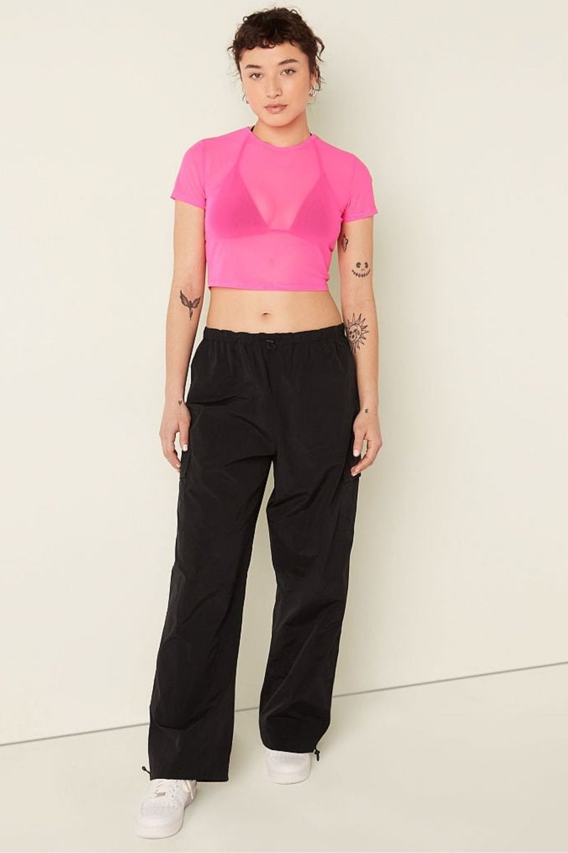 Victoria's Secret Mesh Kort Sleeve T-Shirt Roze | 39816-UOTQ