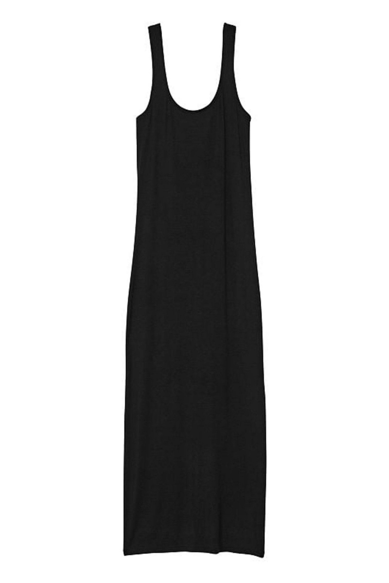 Victoria's Secret Modal Geribbeld Long Slip Jurken Zwart | 07154-DTSG