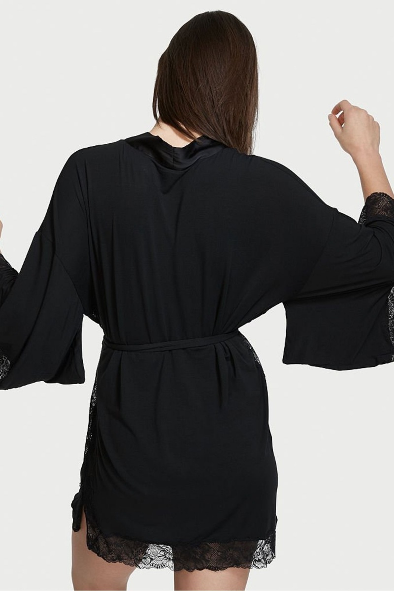 Victoria's Secret Modal Kanten Robe Zwart | 16328-XSLR