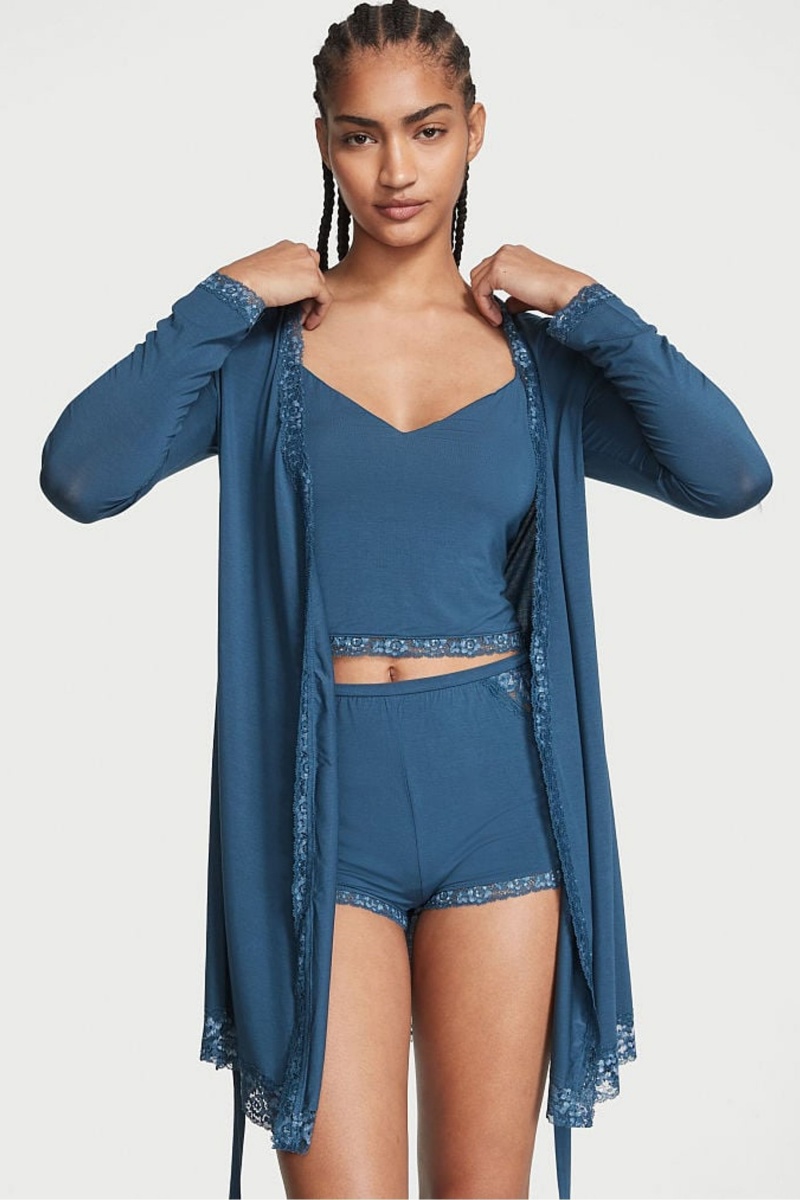 Victoria's Secret Modal Kanten Trim Robe Blauw | 38514-YUTL