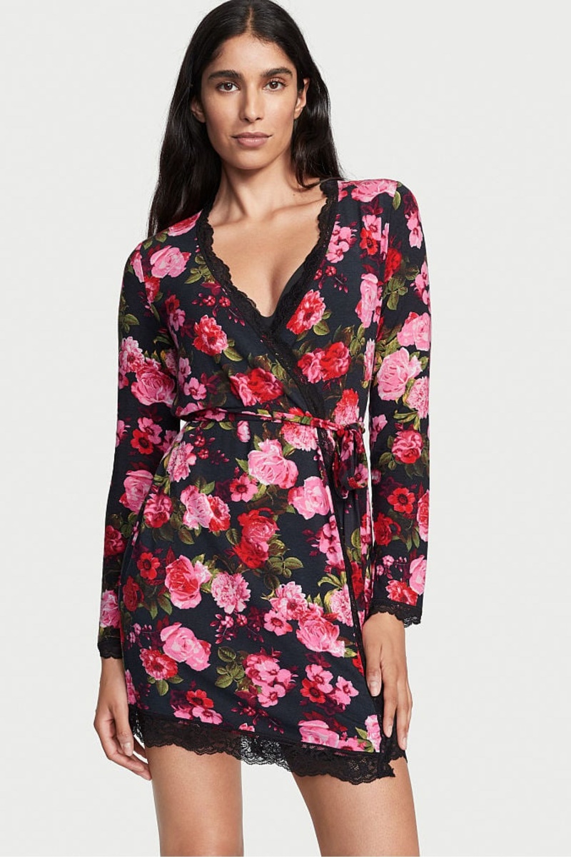 Victoria\'s Secret Modal Kort Long Sleeve Robe Zwart | 81972-ZKRP