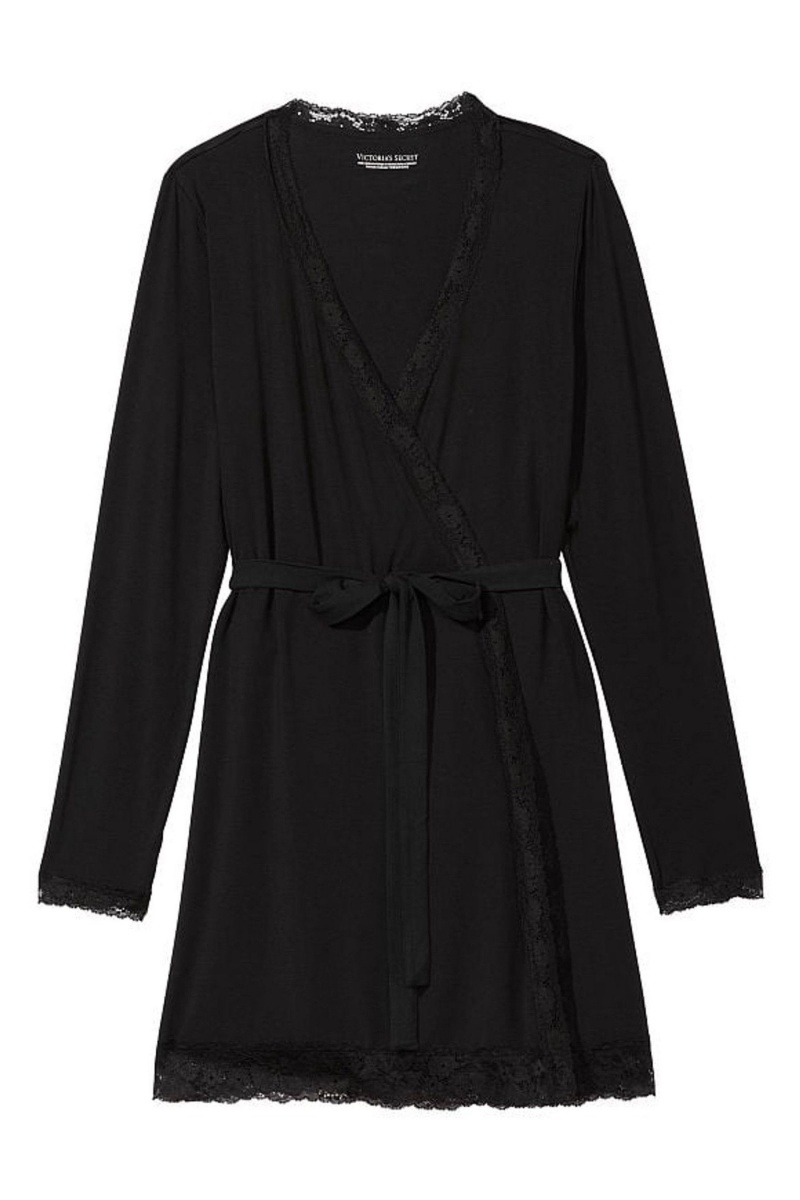 Victoria's Secret Modal Kort Long Sleeve Robe Zwart | 62403-IAZY