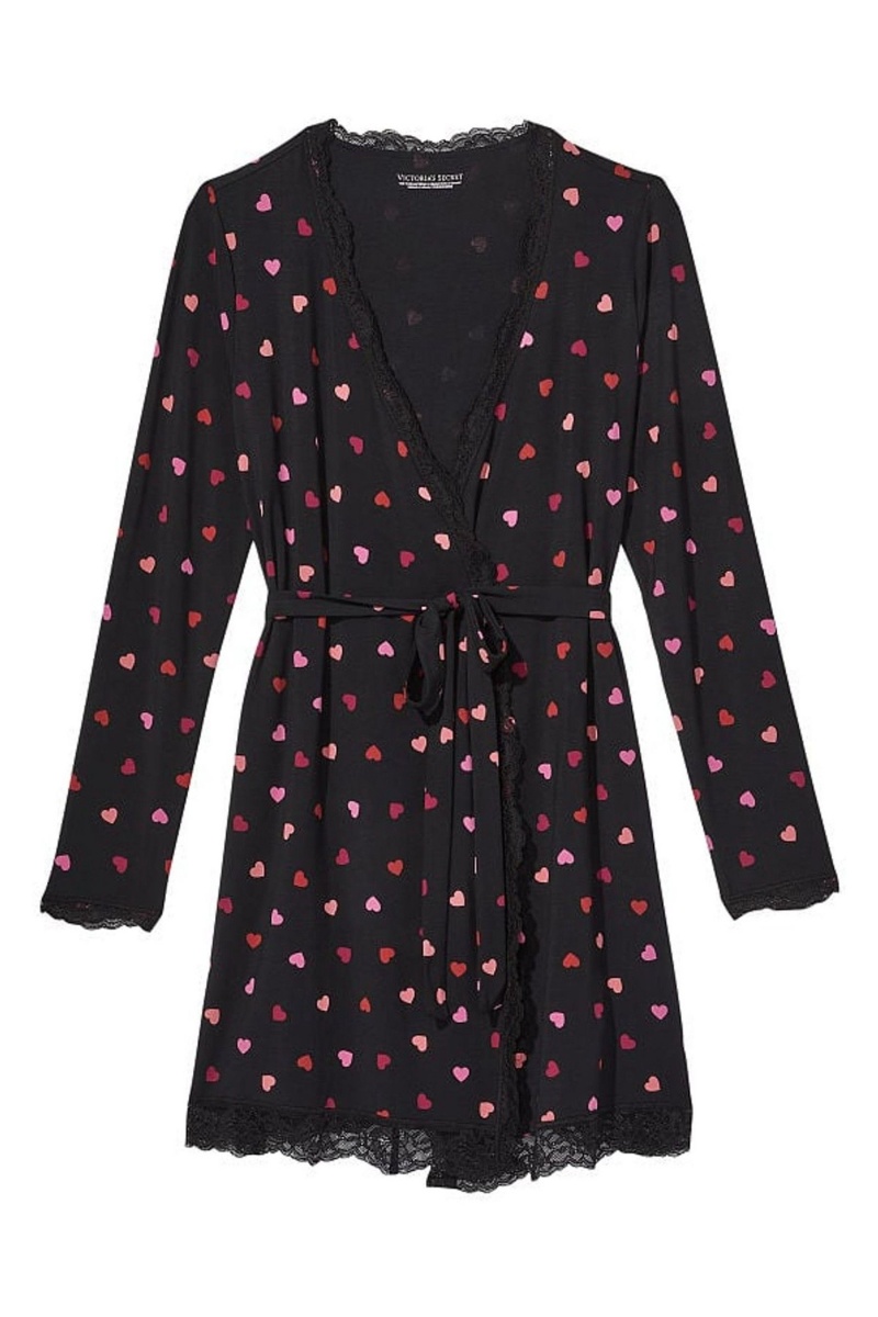 Victoria\'s Secret Modal Kort Long Sleeve Robe Zwart | 28394-ISQK