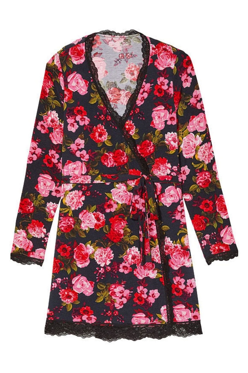 Victoria's Secret Modal Kort Long Sleeve Robe Zwart | 43725-RYKQ