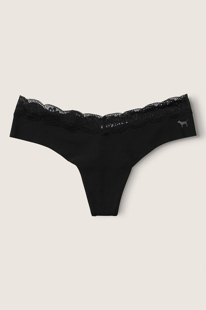 Victoria\'s Secret No-Show No Show Kanten Trim String Knickers Zwart | 02357-IUWT