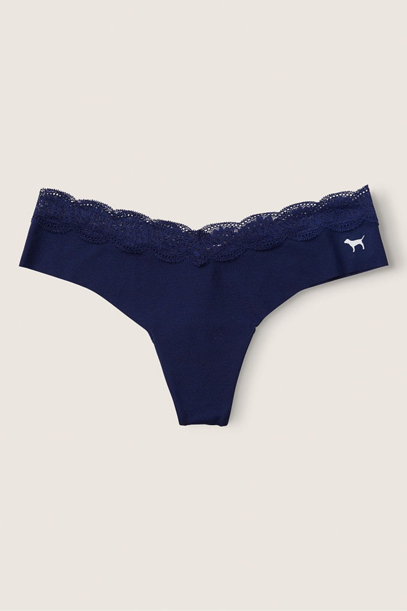 Victoria's Secret No-Show No Show Kanten Trim String Knickers Blauw | 46529-VMLI