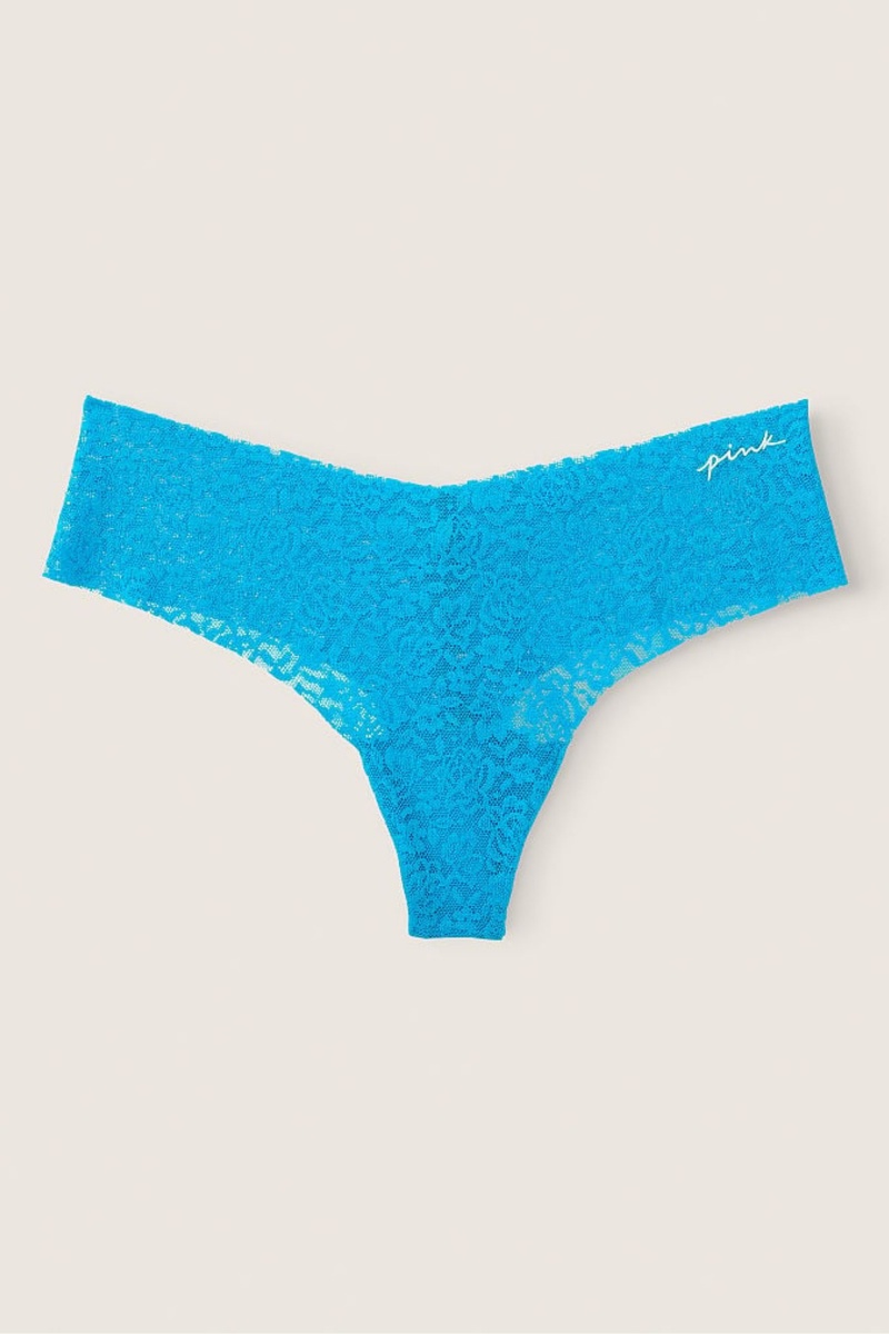 Victoria's Secret No-Show No Show String Kanten Knickers Blauw | 70386-UGNS