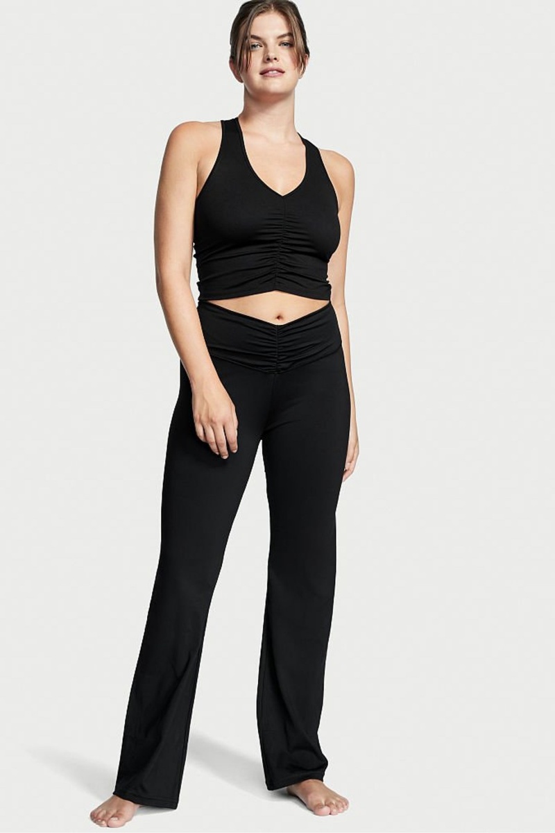 Victoria's Secret Ruched Brede Leg Flare Legging Zwart | 31249-NFCG