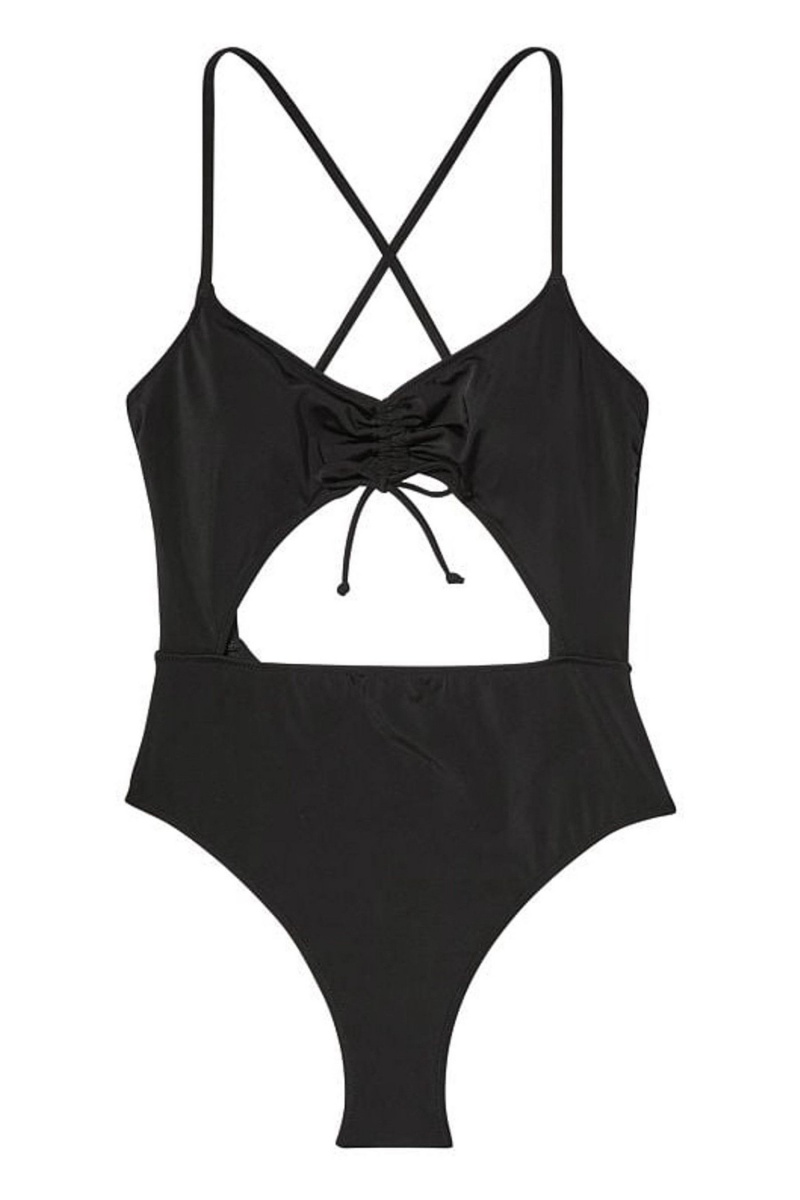 Victoria's Secret Ruched Shine Cut Out One Piece Swimsuit Zwart | 25083-QGYB