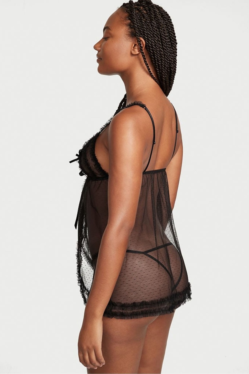 Victoria's Secret Ruffle Peekaboo Babydoll Zwart | 26150-WMCZ