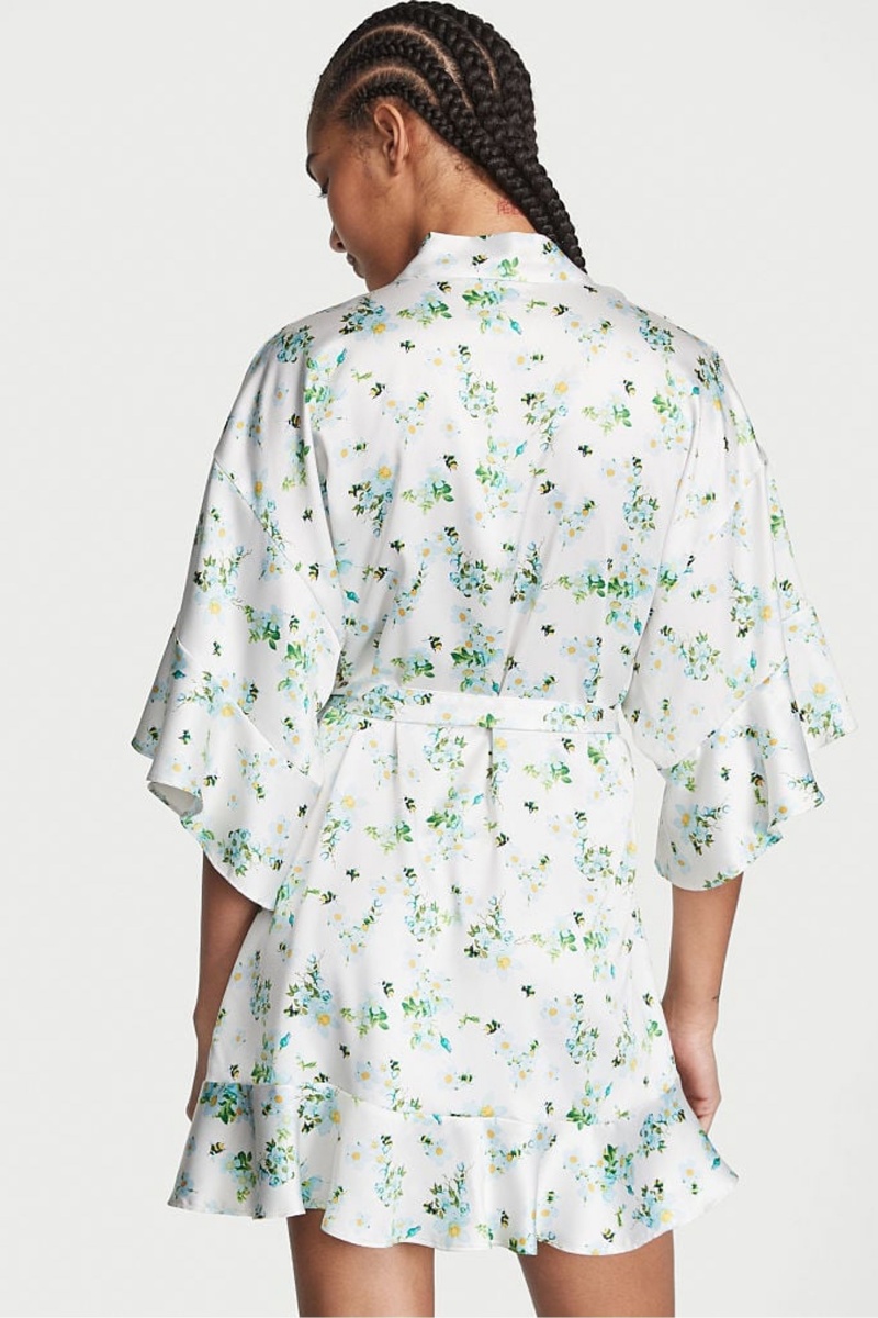 Victoria's Secret Satin Flounce Robe Honeybee Floral Print | 31275-XIDN