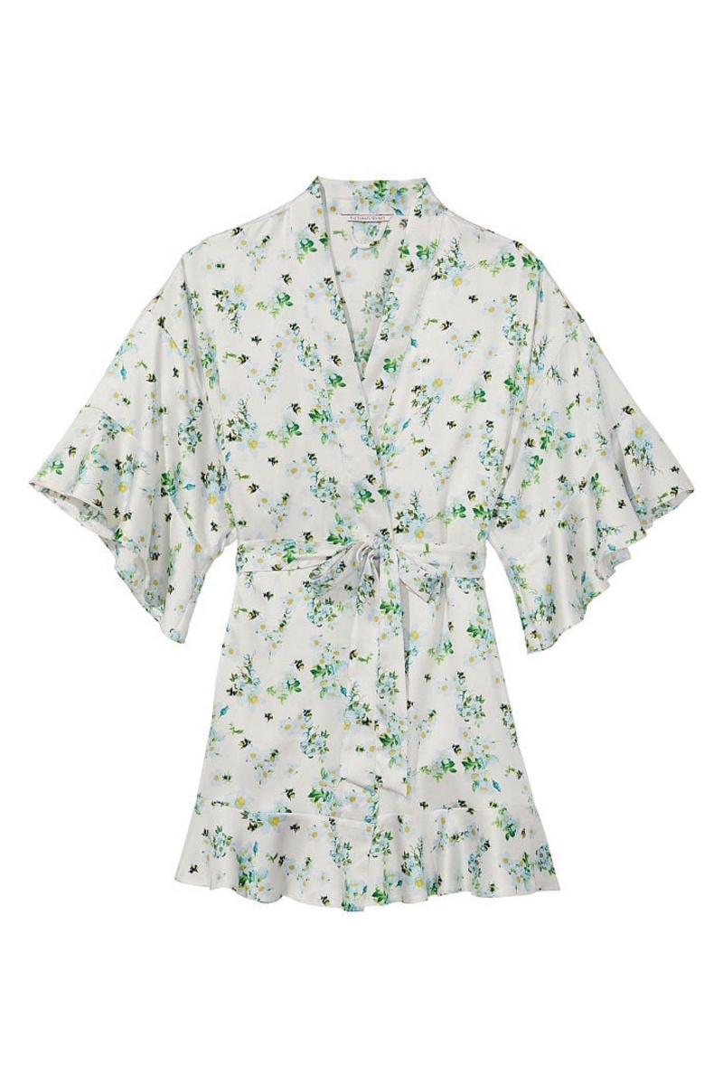 Victoria's Secret Satin Flounce Robe Honeybee Floral Print | 31275-XIDN