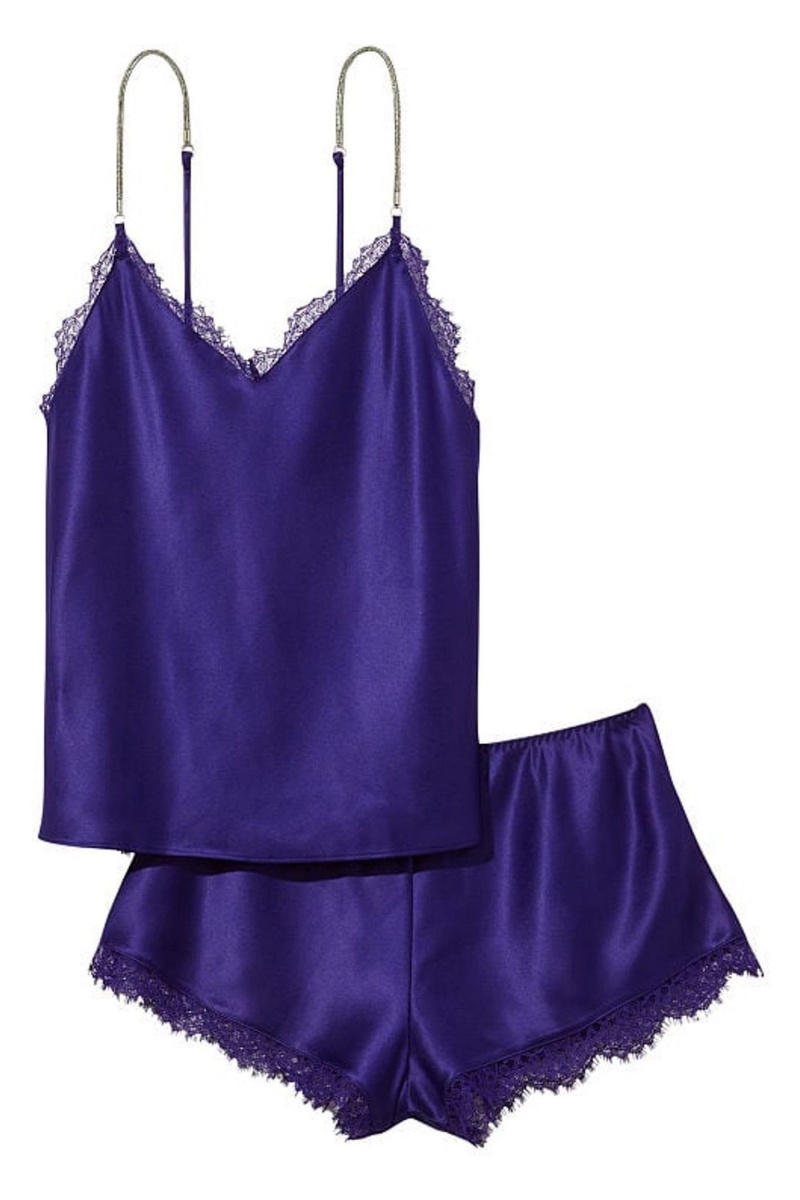 Victoria's Secret Satin Kanten Back Cami Set Night Ocean | 53416-OHVB