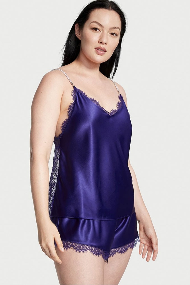 Victoria\'s Secret Satin Kanten Back Cami Set Night Ocean | 53416-OHVB