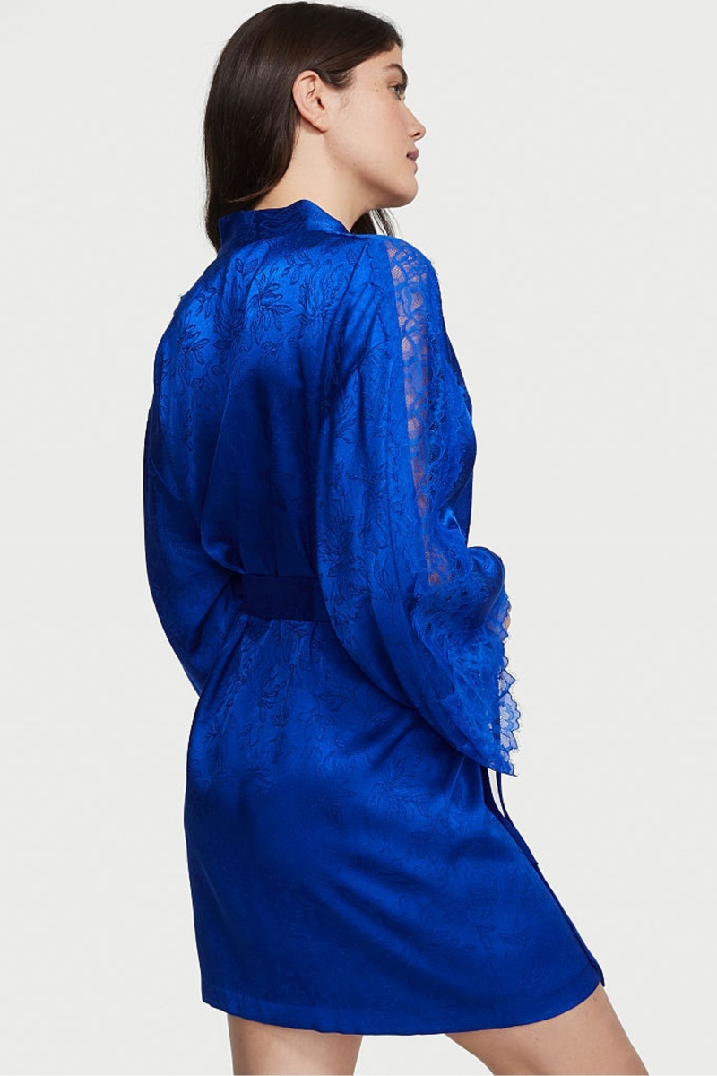 Victoria's Secret Satin Kanten Robe Blauw | 86574-ASQI