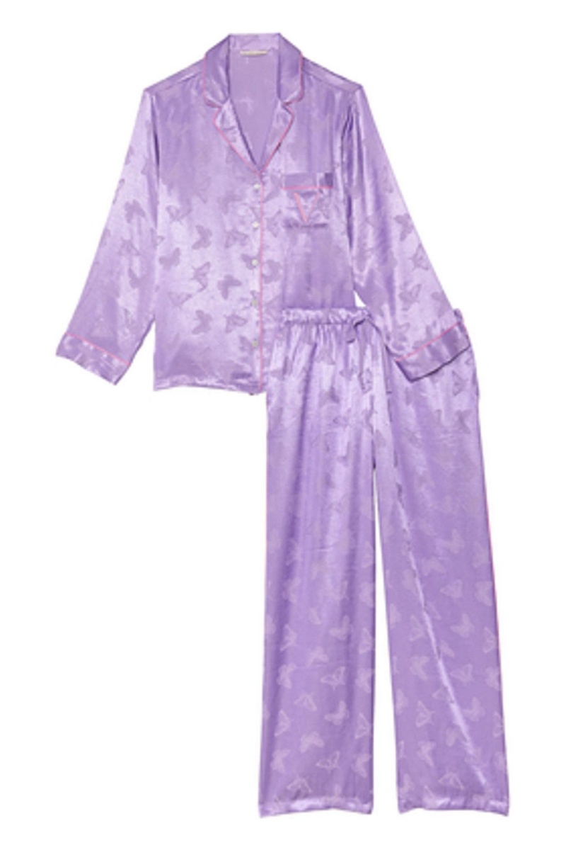 Victoria's Secret Satin Long Pyjama Set Secret Crush Butterflies | 91735-VPRL