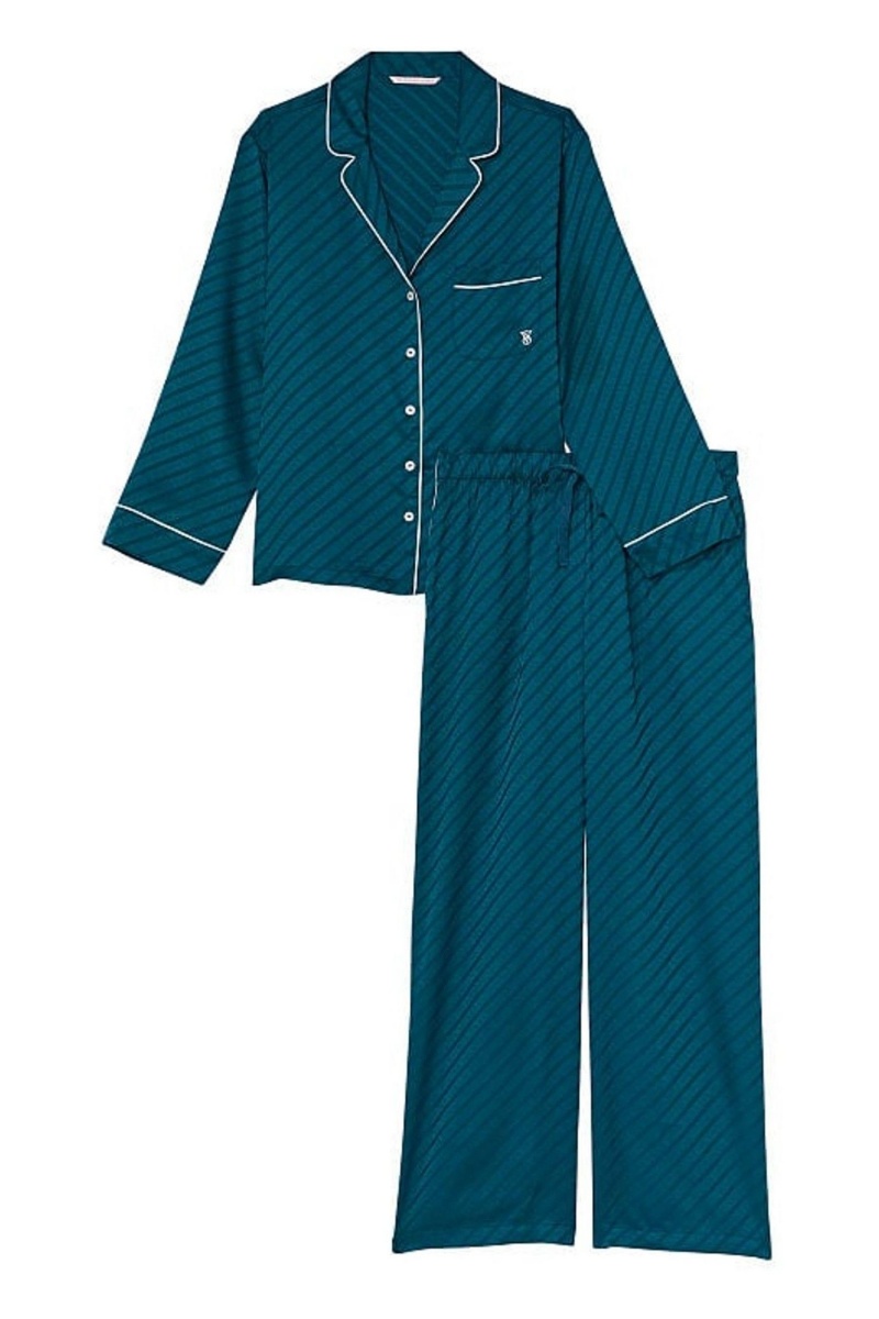 Victoria's Secret Satin Long Pyjamas Blauw | 80621-RYKH