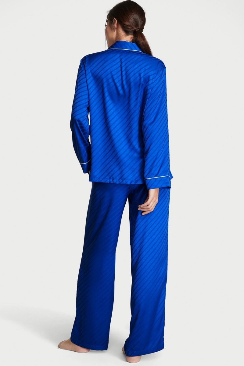 Victoria's Secret Satin Long Pyjamas Blauw | 46783-MHLE