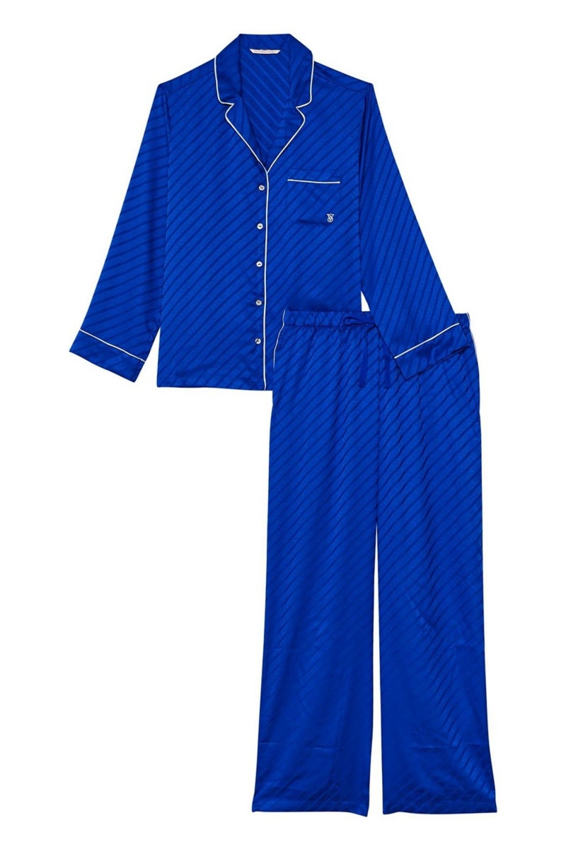 Victoria's Secret Satin Long Pyjamas Blauw | 46783-MHLE