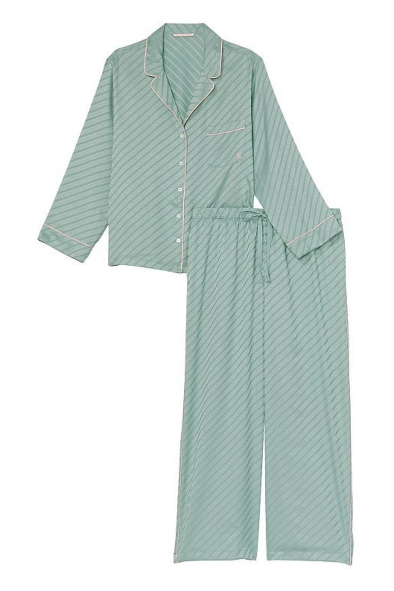 Victoria's Secret Satin Long Pyjamas Groen | 94513-MACZ