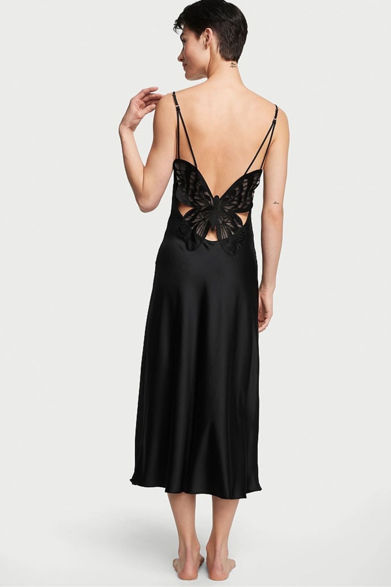 Victoria's Secret Satin Midi Slip Zwart | 38724-FUEK