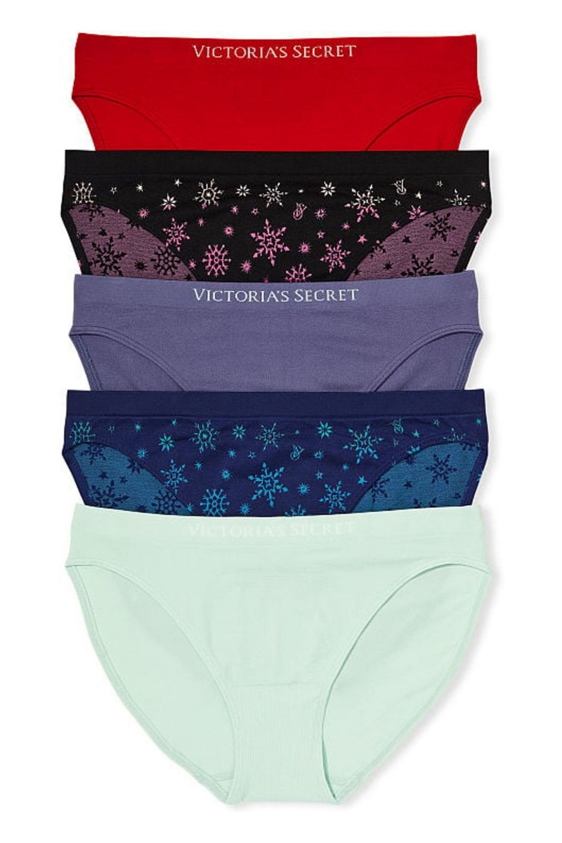 Victoria\'s Secret Seamless Bikini Knickers 5 Pack Red/Blue/Purple/Black/Green | 14978-QIYW