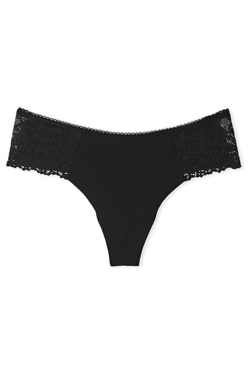 Victoria's Secret Sexy Illusions by Victorias Secret No Show Kanten String Knickers Zwart | 43687-HVWB