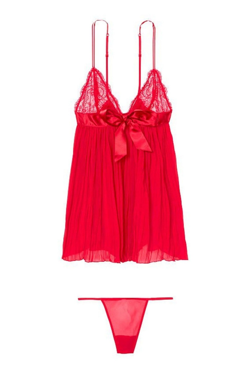 Victoria's Secret Sheer Geplooid Babydoll Rood | 06841-STDN