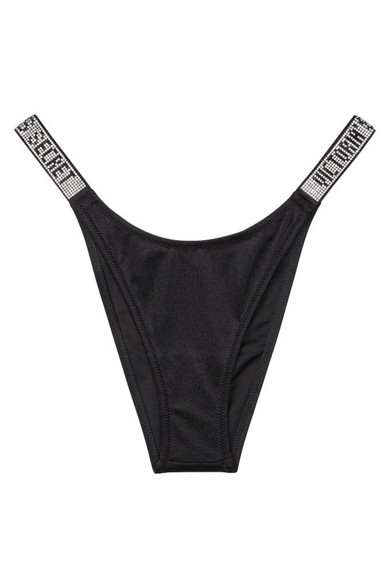 Victoria's Secret Shine Riemen Swim Bikini Bottom Zwart | 75302-XPEF