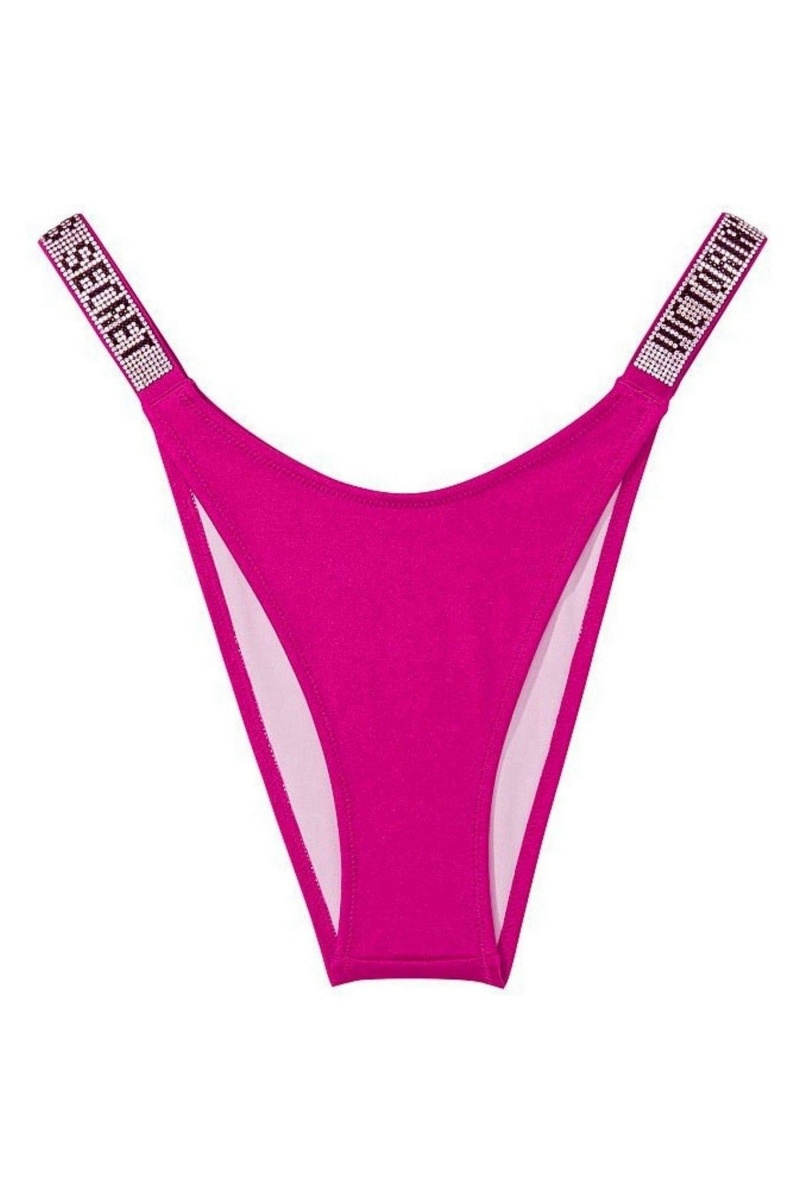 Victoria's Secret Shine Riemen Swim Bikini Bottom Zwart | 41970-NOPC