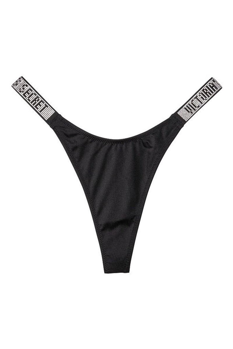 Victoria's Secret Shine Riemen Swim Bikini Bottom Zwart | 28937-UMIR