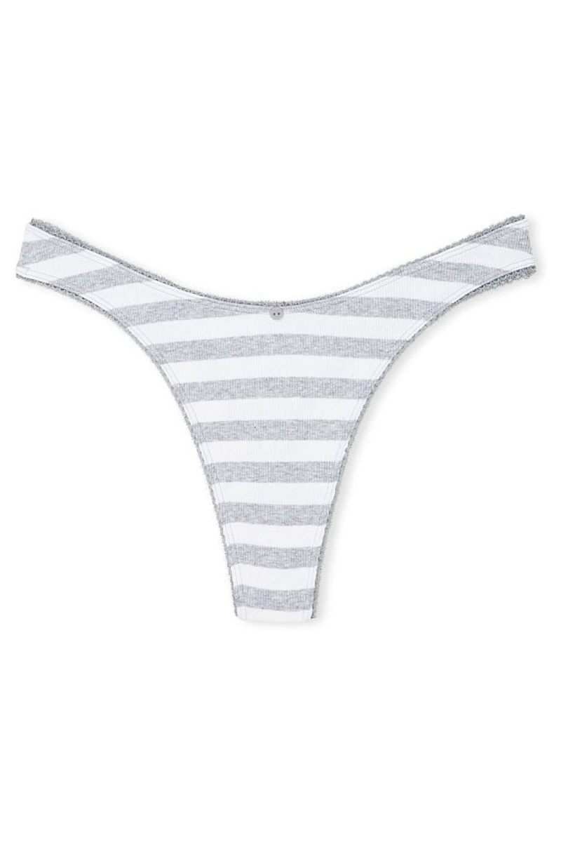 Victoria's Secret Stretch Katoenen Geribbeld Katoenen High Leg String Knickers Grijs | 16053-YQVG