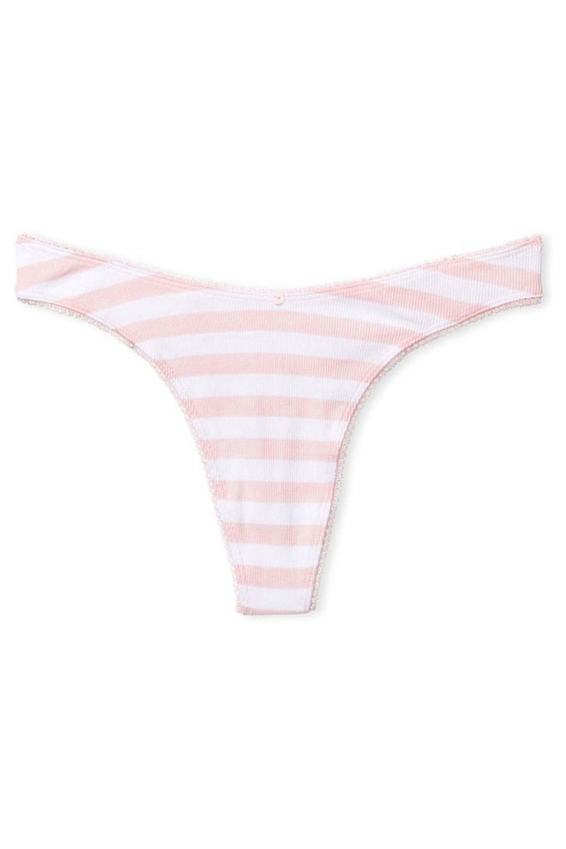 Victoria's Secret Stretch Katoenen Geribbeld Katoenen High Leg String Knickers Grijs | 50829-GKSB