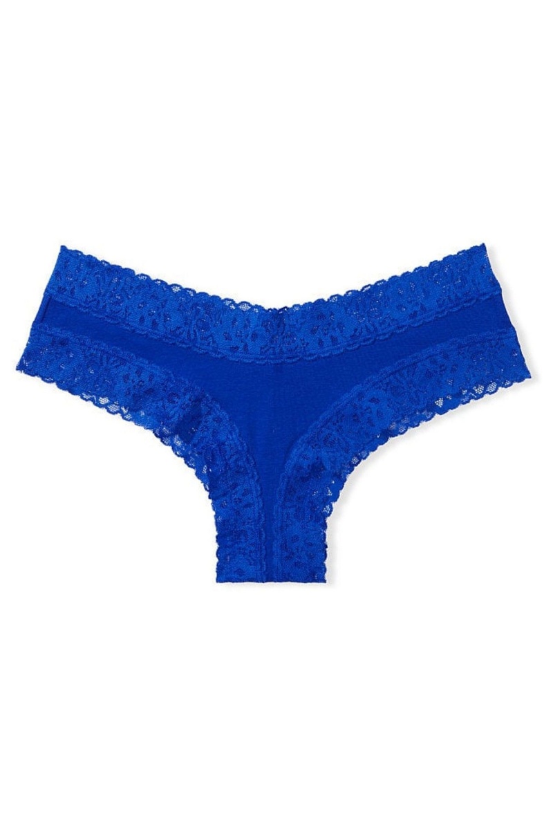 Victoria's Secret Stretch Katoenen Kanten Taille Katoenen Cheeky Knickers Blauw | 59276-OTPK