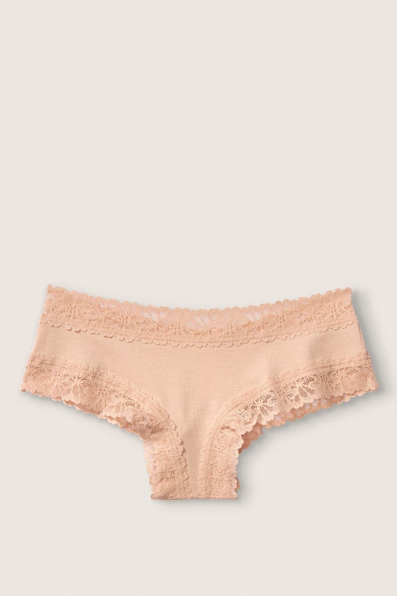 Victoria\'s Secret Stretch Katoenen Kanten Trim Cheeky Knickers Buff Nude | 90638-KORF