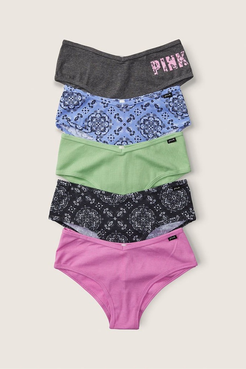 Victoria\'s Secret Stretch Katoenen Katoenen Cheeky Knickers 5 Pack Grey/Purple/Blue/Green Print | 61872-FYKA