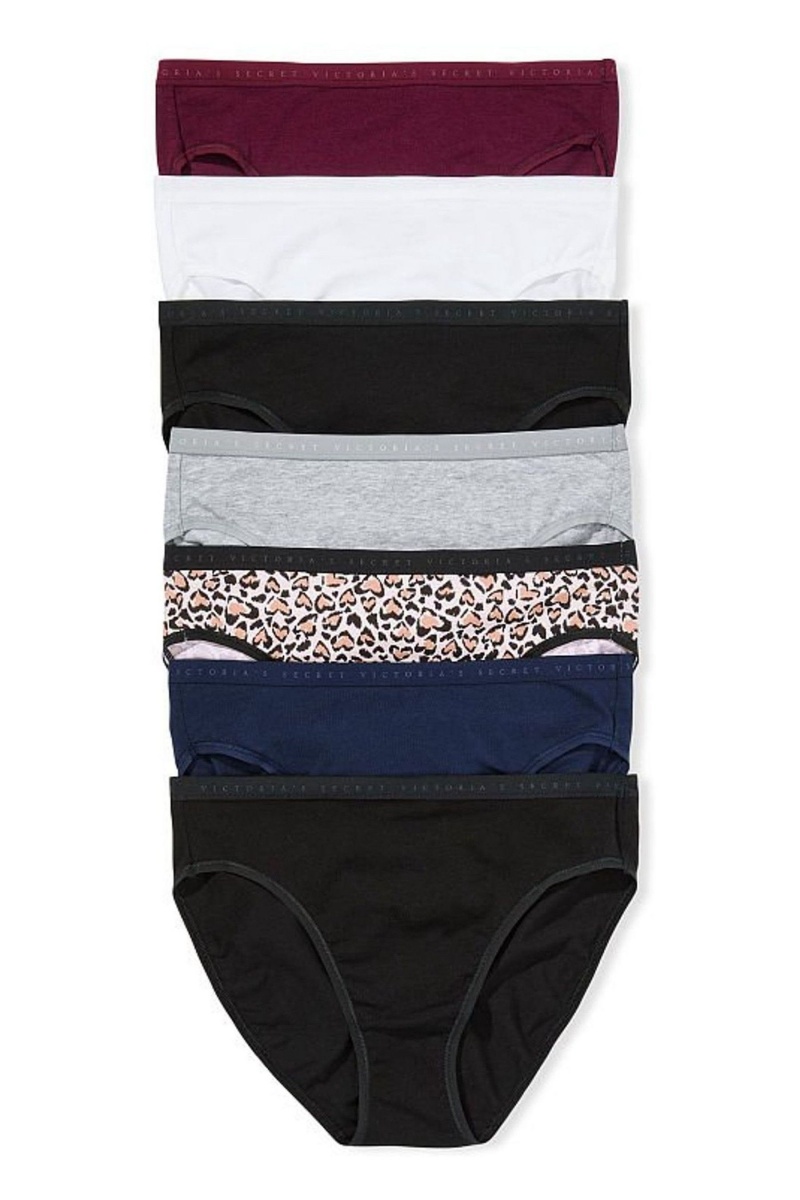 Victoria\'s Secret Stretch Katoenen Katoenen Bikini Knickers 7 Pack Black/White/Blue/Grey/Purple/Leopard | 31792-NALB