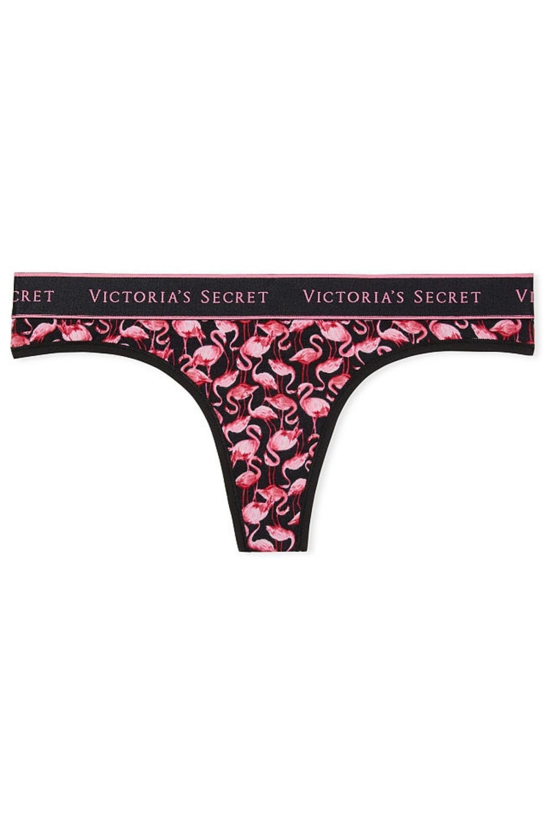 Victoria's Secret Stretch Katoenen Katoenen Logo String Knickers Zwart | 35176-RMBL