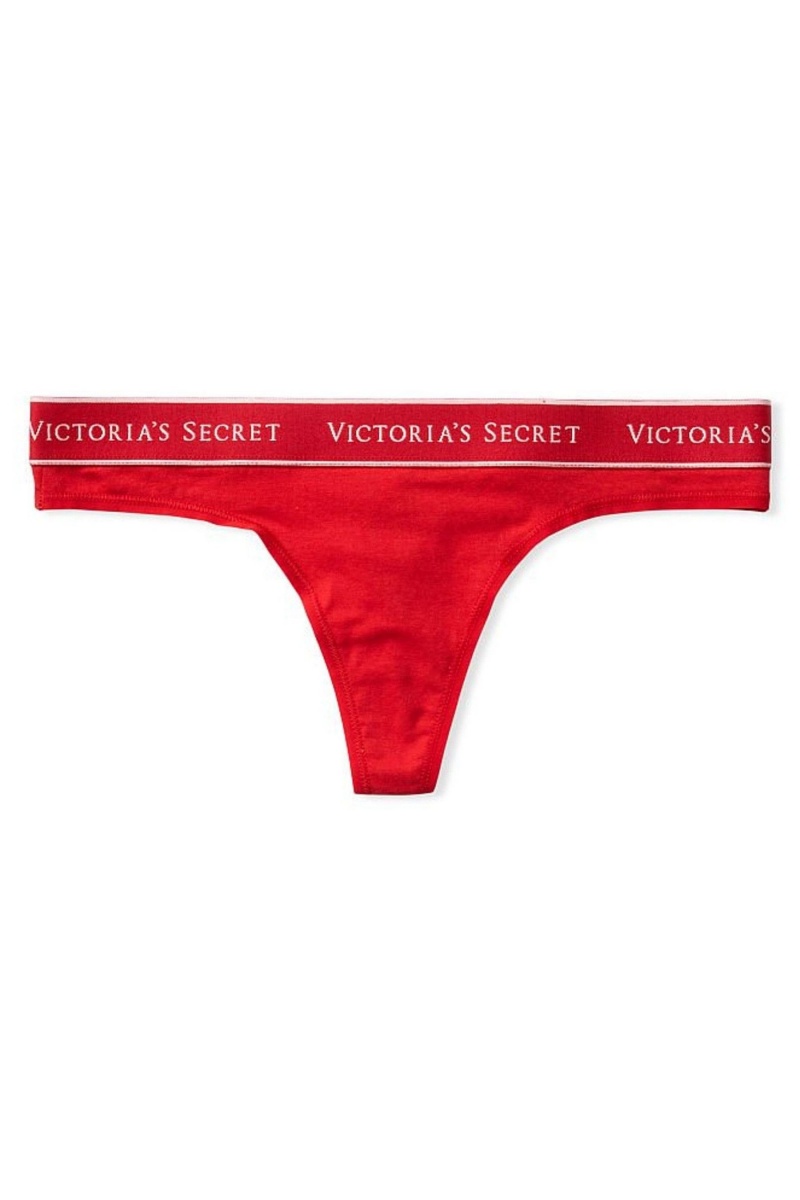 Victoria's Secret Stretch Katoenen Katoenen Logo String Knickers Rood | 61829-HEKS