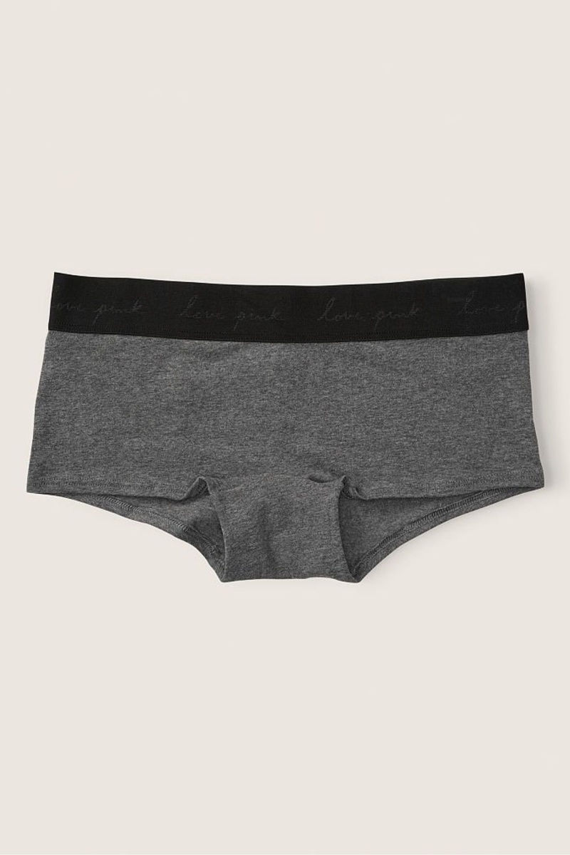 Victoria\'s Secret Stretch Katoenen Katoenen Logo Kort Knickers Grijs | 18035-JQHV