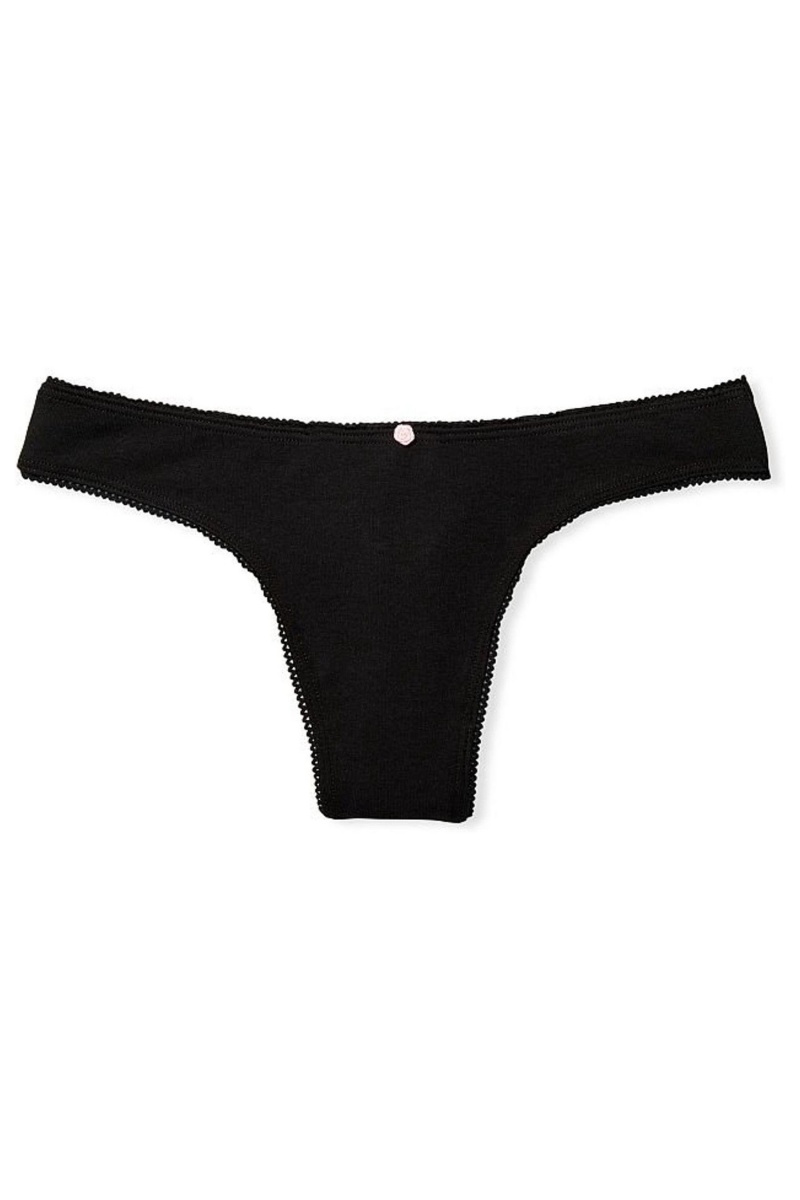 Victoria's Secret Stretch Katoenen Katoenen String Knickers Zwart | 74629-UOCS