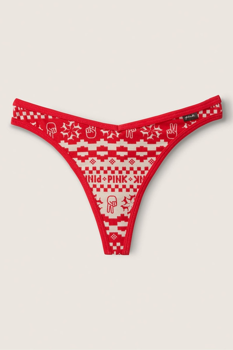 Victoria\'s Secret Stretch Katoenen Katoenen String Knickers Rood Wit | 74618-RYSQ