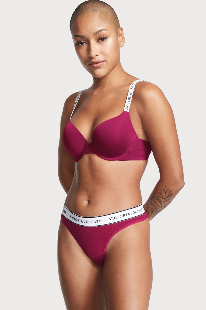 Victoria's Secret Stretch Katoenen Logo Knickers Rood | 23795-XDQV