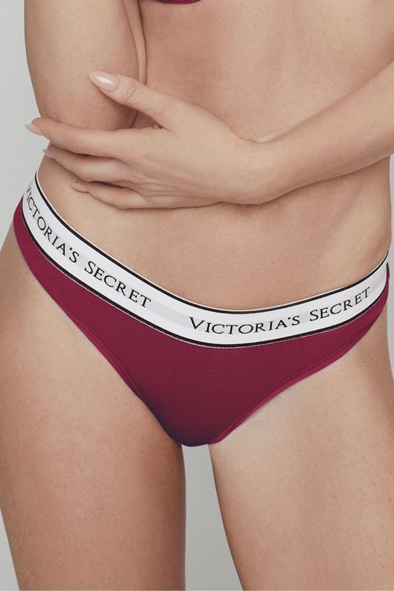 Victoria\'s Secret Stretch Katoenen Logo Knickers Rood | 23795-XDQV