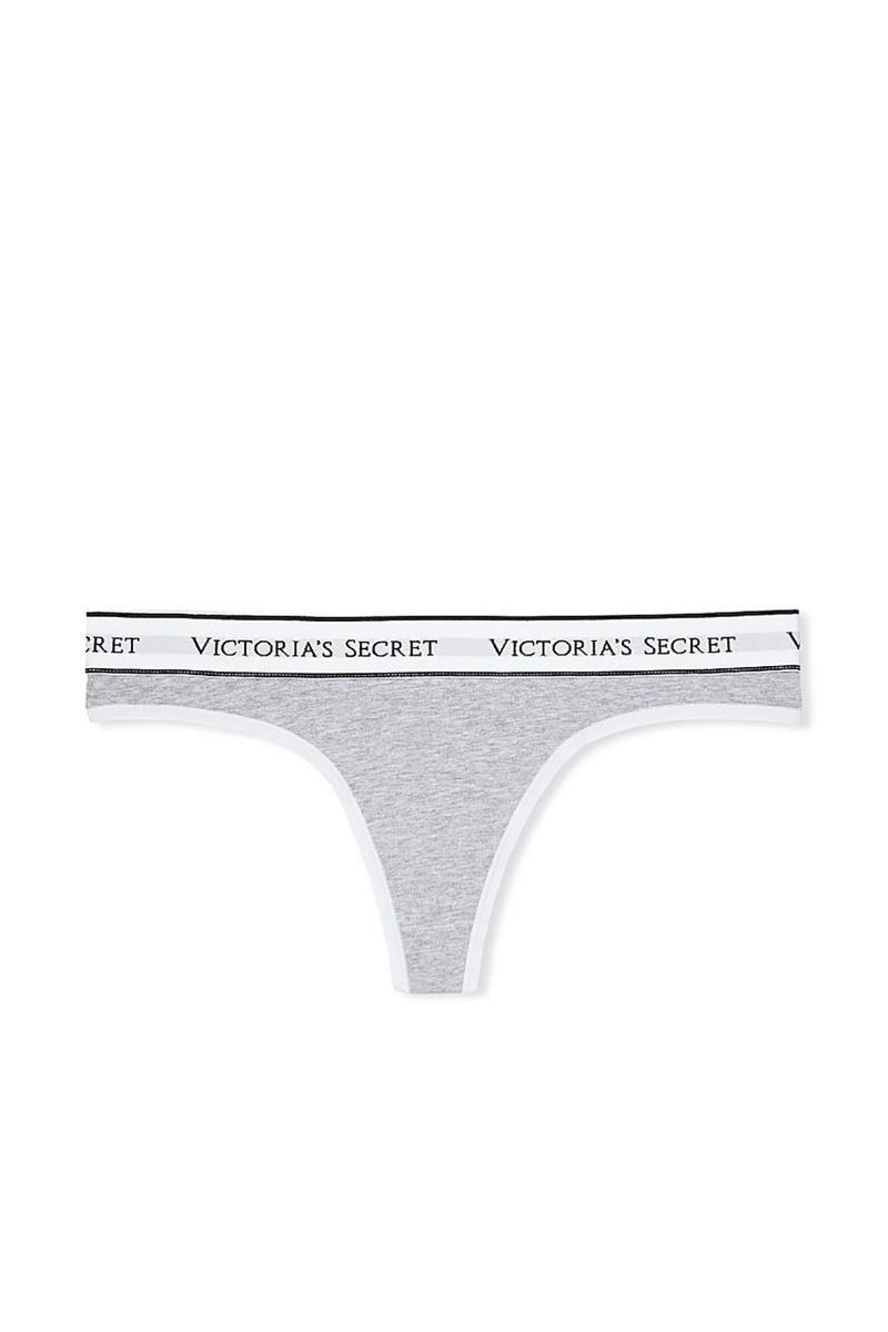 Victoria's Secret Stretch Katoenen Logo Knickers Grijs | 67420-VYJL