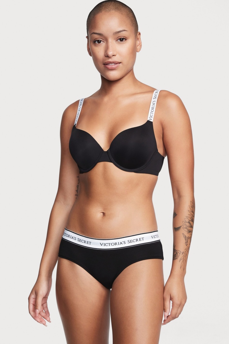 Victoria\'s Secret Stretch Katoenen Logo Knickers Zwart | 46190-FKBN