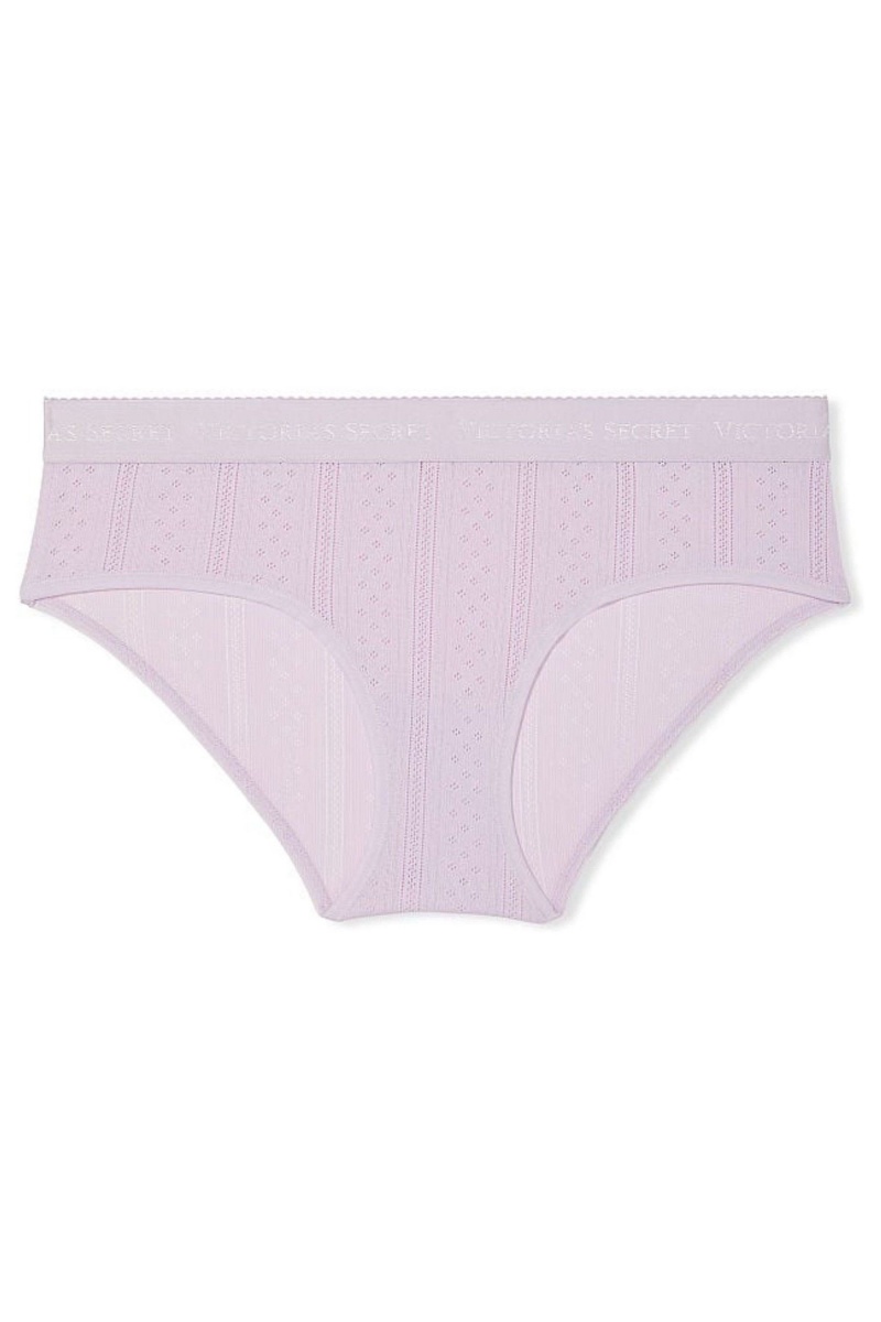 Victoria's Secret Stretch Katoenen Logo Taille Pointelle Hipster Knickers Paars | 98560-MYUO