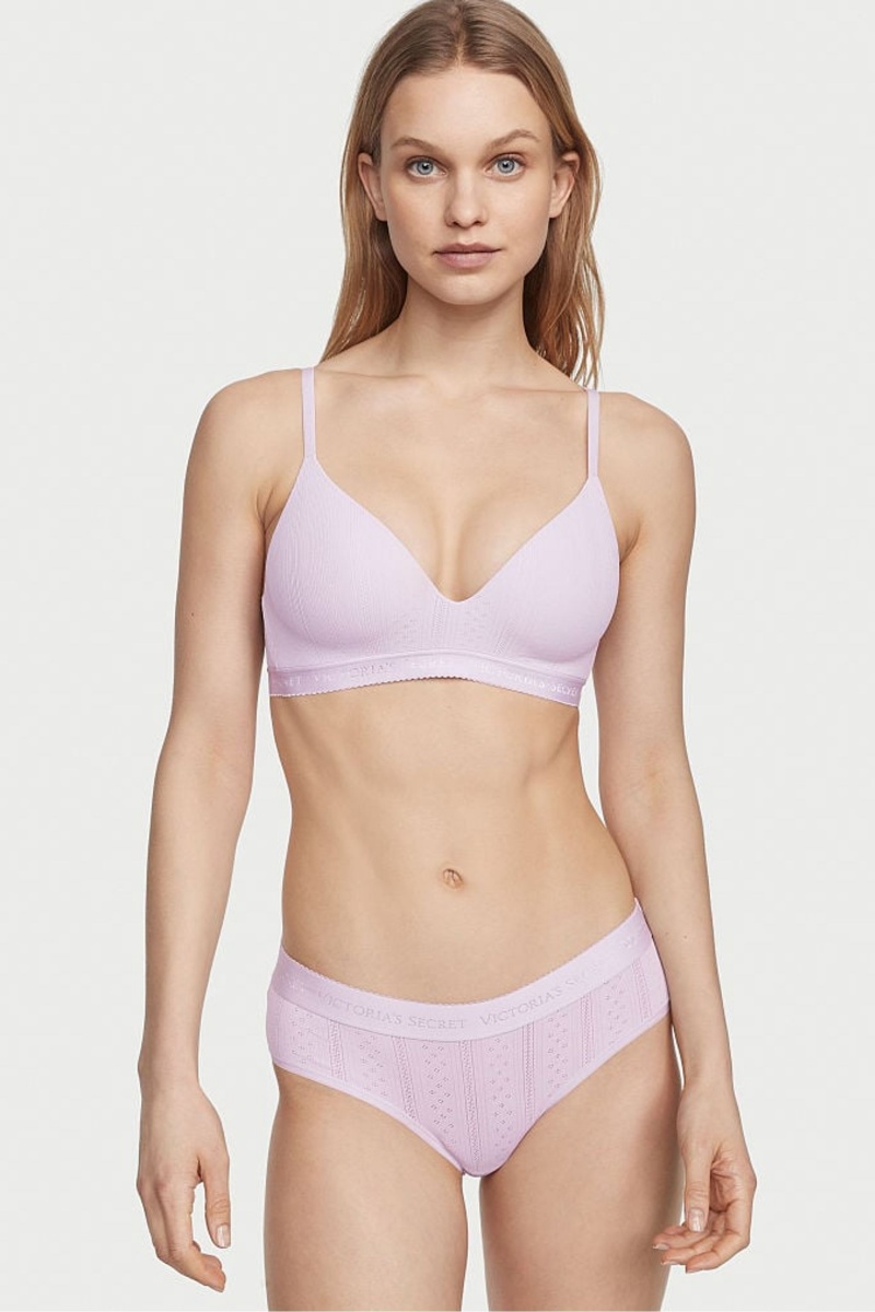 Victoria\'s Secret Stretch Katoenen Logo Taille Pointelle Hipster Knickers Paars | 98560-MYUO